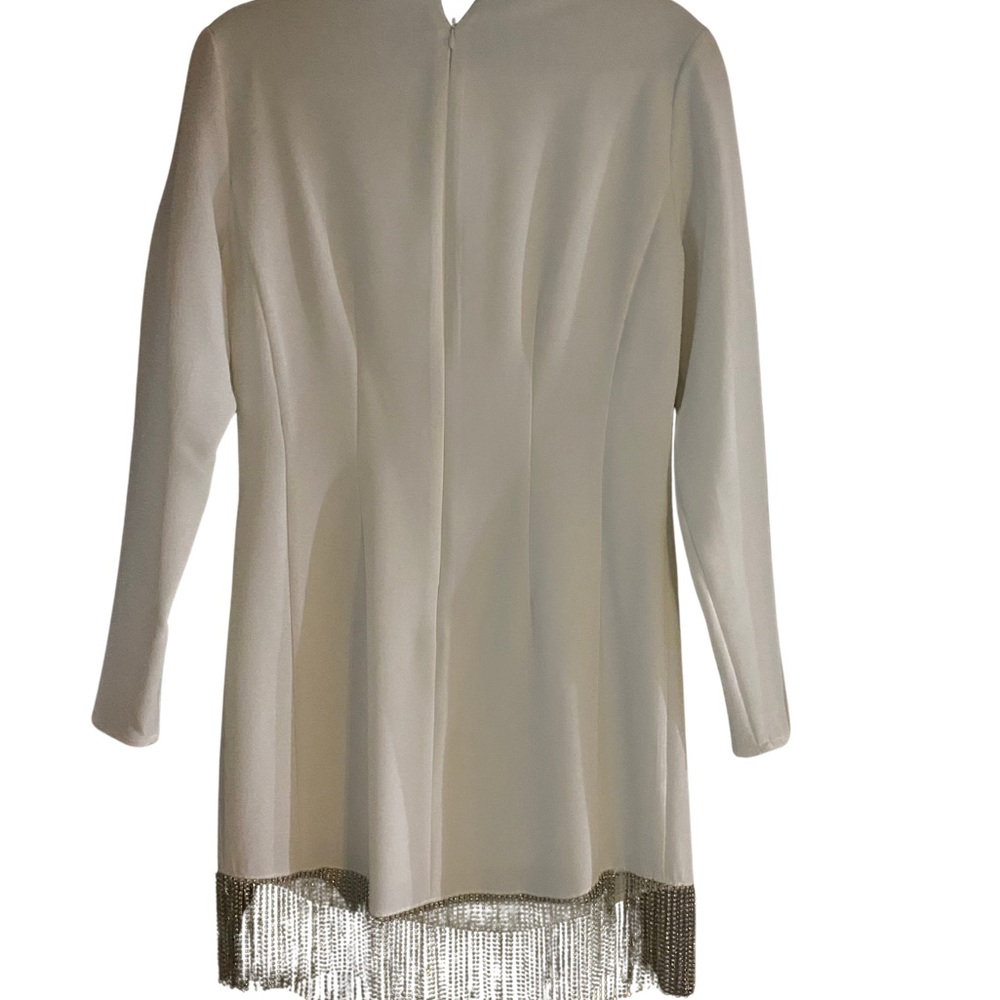 Elegant White Long Sleeve Top with Fringe Detail